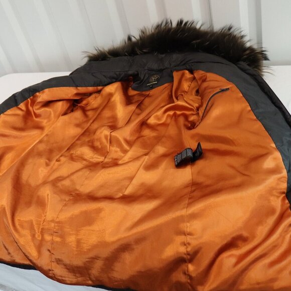 Creenstone Womens Puffer Coat Black Lined Hooded Raccoon Trim Hood Size 38/6 - Picture 3 of 16